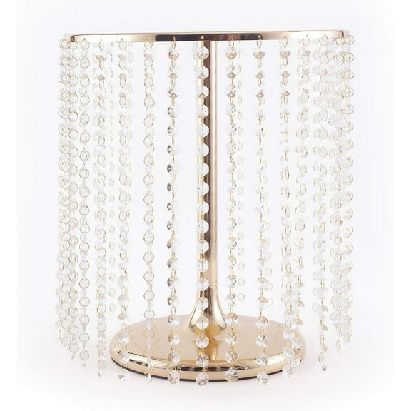 BalsaCircle 16-Inch Tall Gold Crystal Pendants Metal Cake Stand Party Events Wedding Dessert Pedestal Centerpieces Riser Decorations