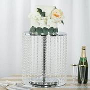 BalsaCircle 16" Silver Crystal Pendants Metal Cake Stand Wedding Party Decorations Centerpieces