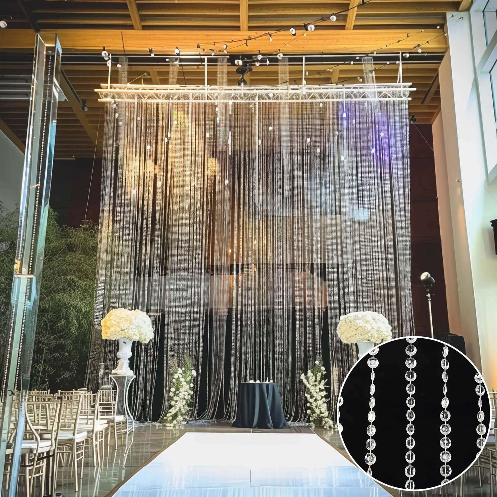 BalsaCircle 16 feet Clear Acrylic Crystal Beaded Curtain Polyester Rod Pocket Decorations