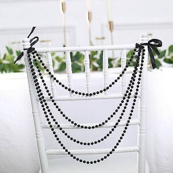 Balsa Circle 16 in Black Pre-Tied Faux Pearl Garland Chiavari Chair Back Sash Beaded String Party Decorations