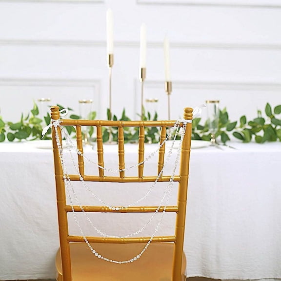 Balsa Circle 16 in Iridescent Pre-Tied Faux Pearl Garland Chiavari Chair Back Sash Beaded String Party Decorations