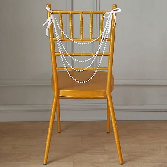 Balsa Circle 16 in White Pre-Tied Faux Pearl Garland Chiavari Chair Back Sash Beaded String Party Decorations