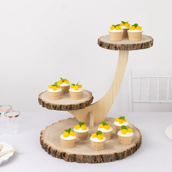 BalsaCircle 17 in Natural 3 Tier Rustic Wood Slice Cupcake Stand in Tree Branch Style Wedding Reception Events Party