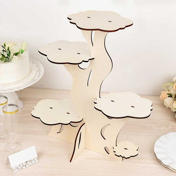BalsaCircle 19" Natural 5 Tier Wooden Cupcake Dessert Display Stand Party Events Decorations