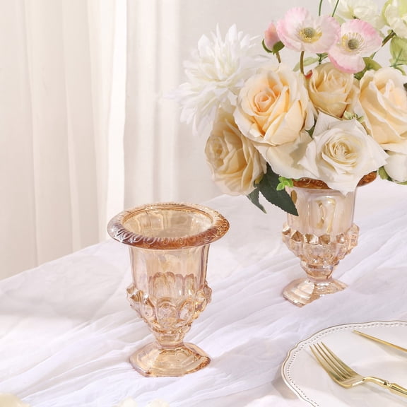 BalsaCircle 2 Amber Gold 6.5 in Classic Roman Urn Style Glass Flower Vases Party Events Decorations Supplies