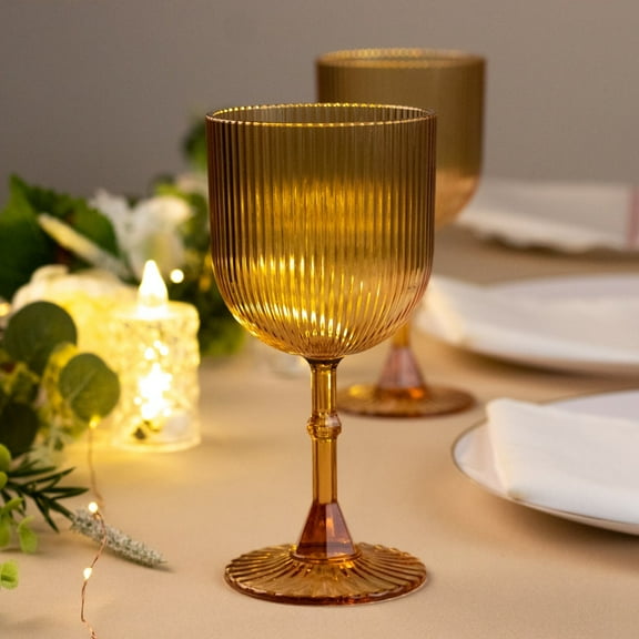 Balsa Circle 12 Amber Gold Plastic Wine Glasses 9oz Vintage Ribbed Pattern Party Reception Decorations Supplies
