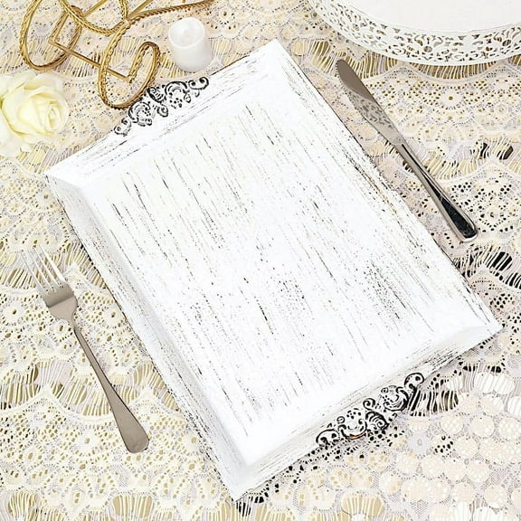 BalsaCircle 2 Antique White 14" Rectangular Beach Serving Trays Embossed Rim Polypropylene