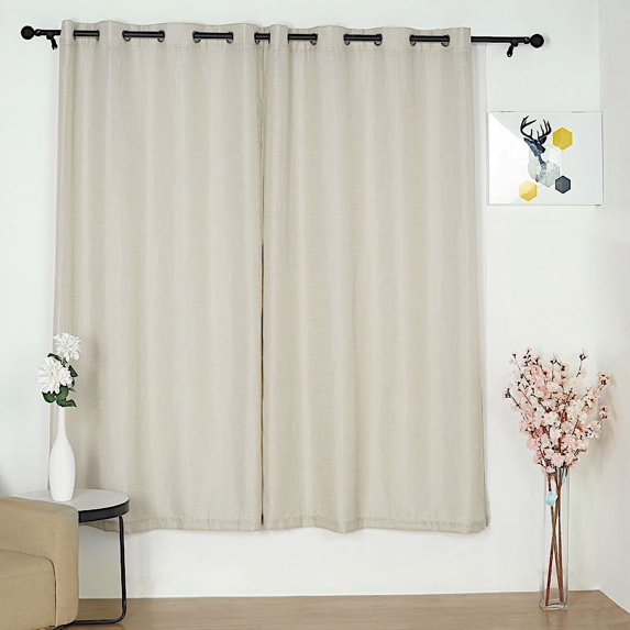 BalsaCircle 2 Beige 52x84" Faux Linen Sheer Curtains Chrome Grommets Window Treatments Decorations Party