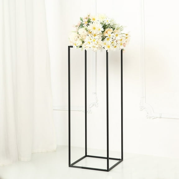 BalsaCircle 2 Black Matte 32" Metal Geometric Rectangular Stands Flower Vase Holders Party Wedding Centerpieces