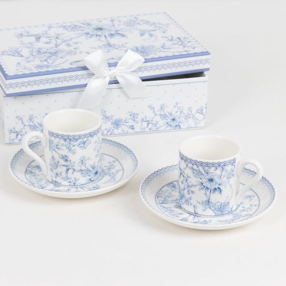 BalsaCircle 2 Blue Porcelain Espresso Cups and Saucers with Gift Box Party Accessories