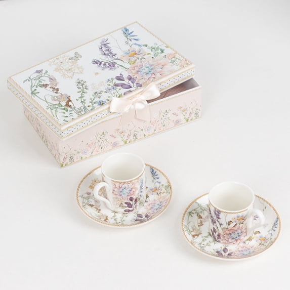 BalsaCircle 2 Blush Porcelain Espresso Cups and Saucers with Gift Box Party Accessories