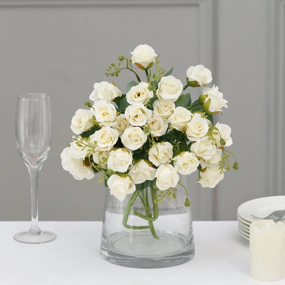 BalsaCircle 2 Bouquets Ivory 12" Artificial Flowers Faux Open Roses Floral Bushes Party Events Decorations Supplies