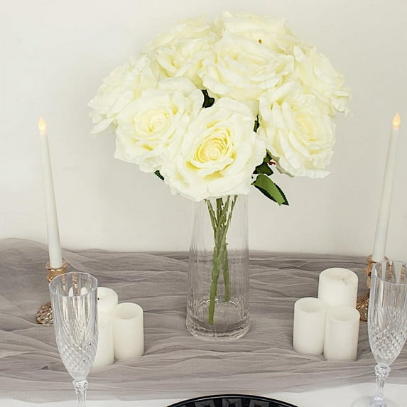 BalsaCircle 2 Bushes Ivory 17 in Large Artificial Flowers Premium Silk Roses Bouquets Party Events Decorations