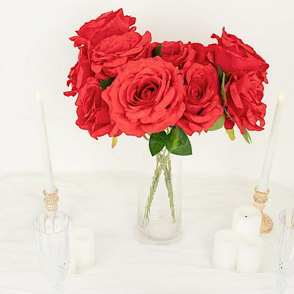 BalsaCircle 2 Bushes Red 17 in Large Artificial Flowers Premium Silk Roses Bouquets Party Events Decorations