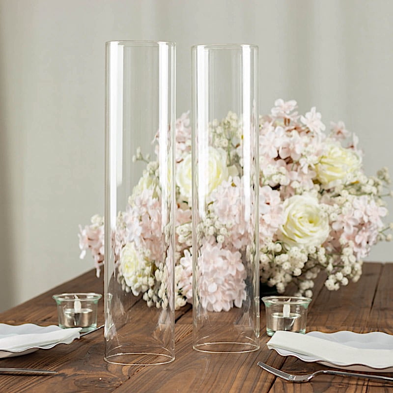 BalsaCircle 2 Clear 14" Open End Cylinder Glass Hurricane Candle Shades