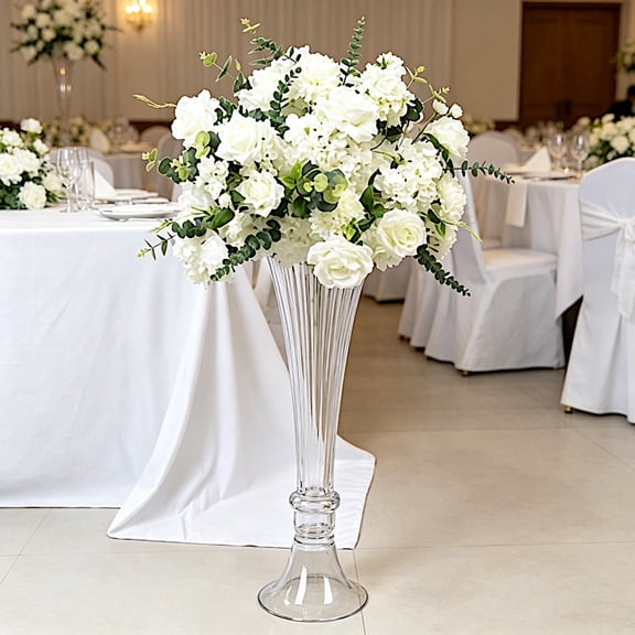 BalsaCircle 2 Clear 24" Fluted Tall Reversible Ribbed Glass Trumpet Vases Centerpieces Party Wedding Decorations
