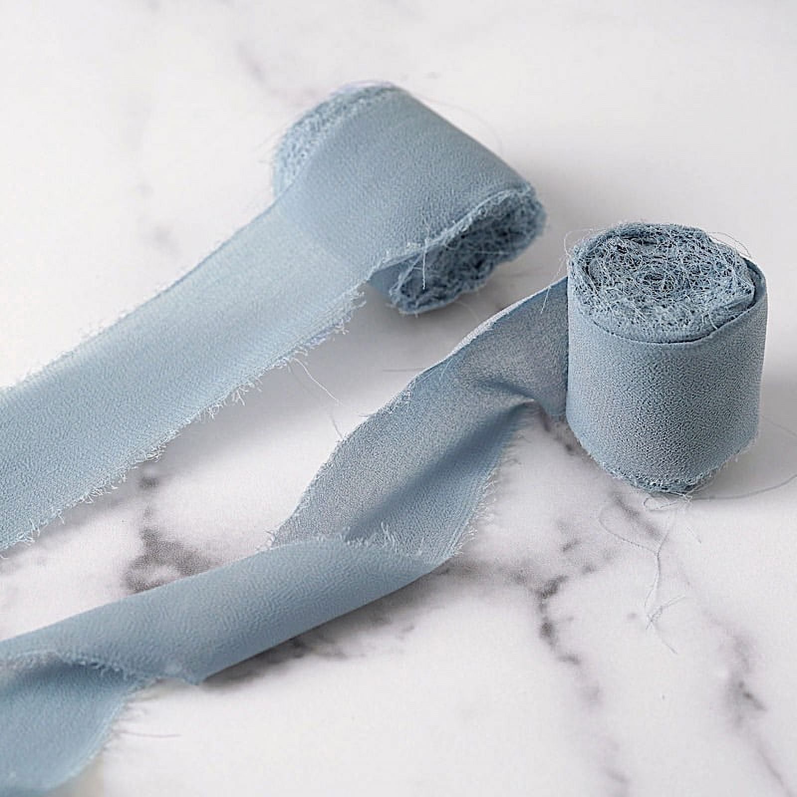 Chiffon ribbon with delicately frayed edges in dusty blue - Mayflower