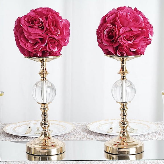 BalsaCircle 2 Fuchsia Roses 7" Kissing Flower Balls Pomander Wedding Hanging Decorations