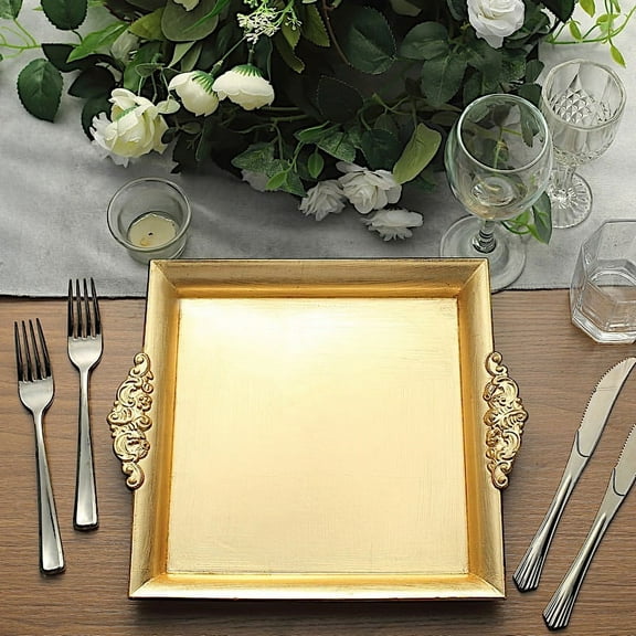 BalsaCircle 2 Gold 10x10" Square Charger Plates Embossed Rim