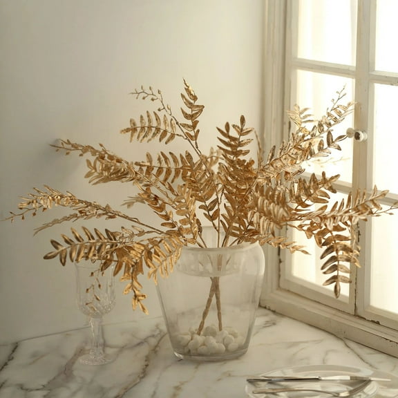 BalsaCircle 2 Gold 21" Artificial Fern Leaf Branches Metallic Faux Greenery Stems Party Events Decorations
