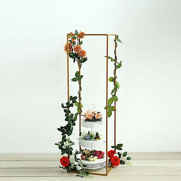 BalsaCircle 2 Gold 48" Matte Metal Geometric Rectangular Stands Flower Vase Holders