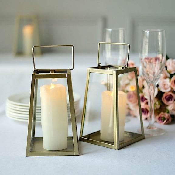 Balsa Circle 2 Gold Clear 6" Glass Geometric Metal Lantern Candle Holders Party Events Home