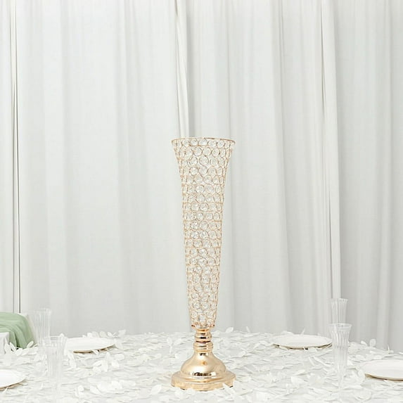 Balsa Circle 2 Gold Metal 28" Crystal Beaded Metal Trumpet Vases Centerpieces Party Events Decorations Supplies