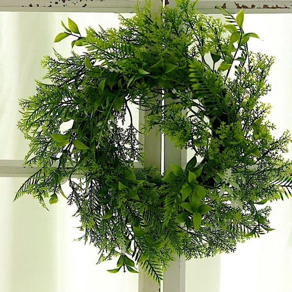 BalsaCircle 2 Green 12" Artificial Leaves Wreath Candle Rings Wedding Party Catering Decorations