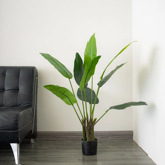 BalsaCircle 2 Green 3 feet Bird Paradise Greenery Artificial Plants Black Pots