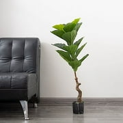 BalsaCircle 2 Green 3 feet Fiddle Leaves Fig Tree Artificial Plants Black Planter Pots Party Decorations