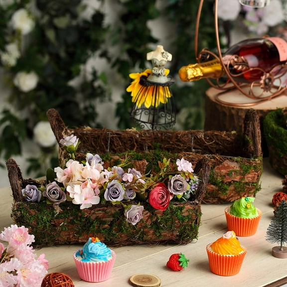 BalsaCircle 2 Green Chocolate Brown Natural Moss Rectangular Planter Boxes Handles Wedding