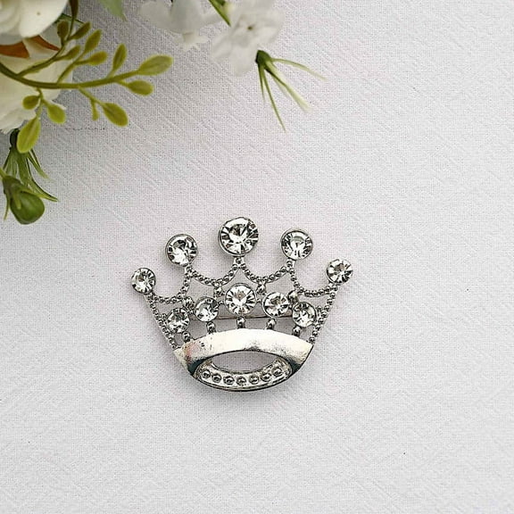 BalsaCircle 2" Metal Silver Rhinestones Crown Brooch Chair Sash Pin Party Events Reception Decorations Supplies