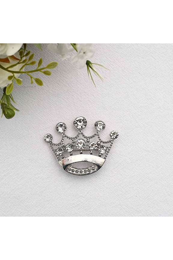 BalsaCircle 2" Metal Silver Rhinestones Crown Brooch Chair Sash Pin Party Events Reception Decorations Supplies
