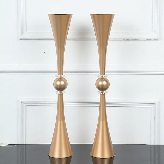 Balsa Circle 2 Metallic Gold 31" Plastic Reversible Trumpet Flower Vases Centerpieces Crystals Party Decorations