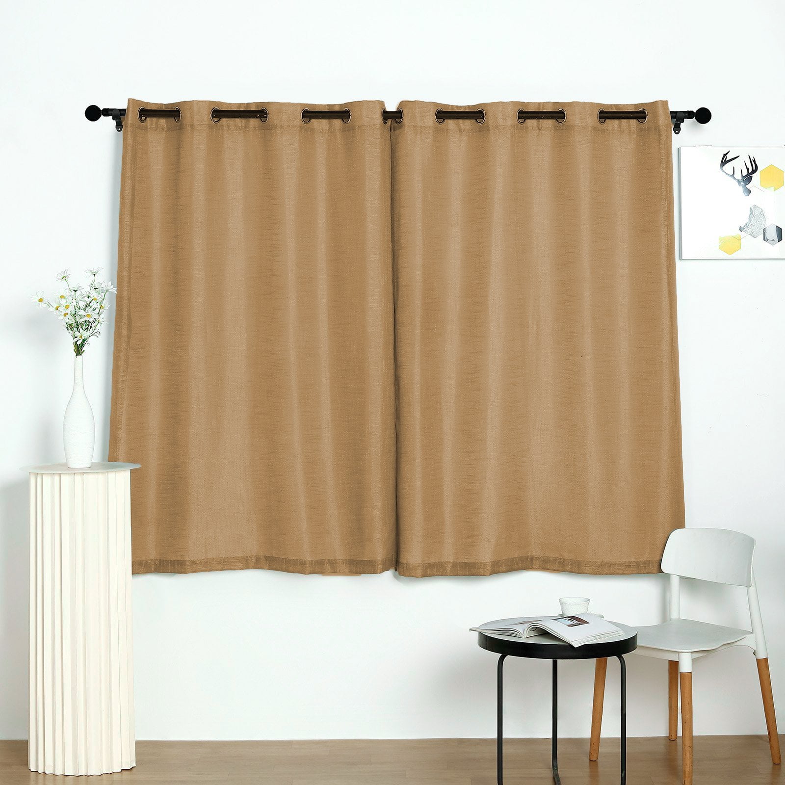 BalsaCircle 2 Natural 52x64" Faux Linen Sheer Curtains Chrome Grommets Window Treatments Decorations