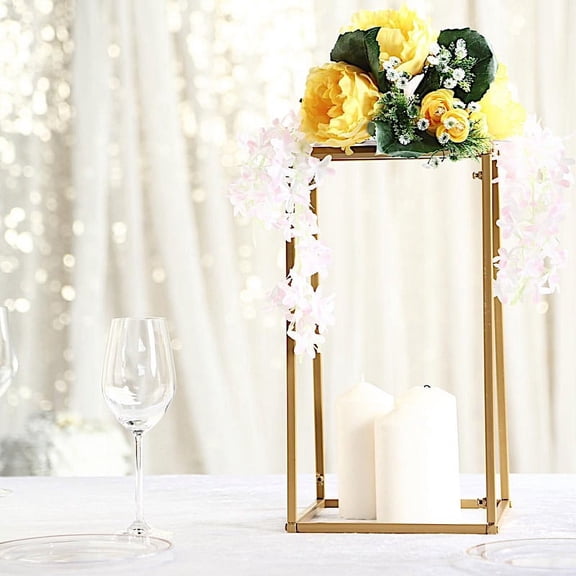 BalsaCircle 2 Pieces 16" Gold Matte Metal Geometric Rectangular Stands Flower Vase Holders