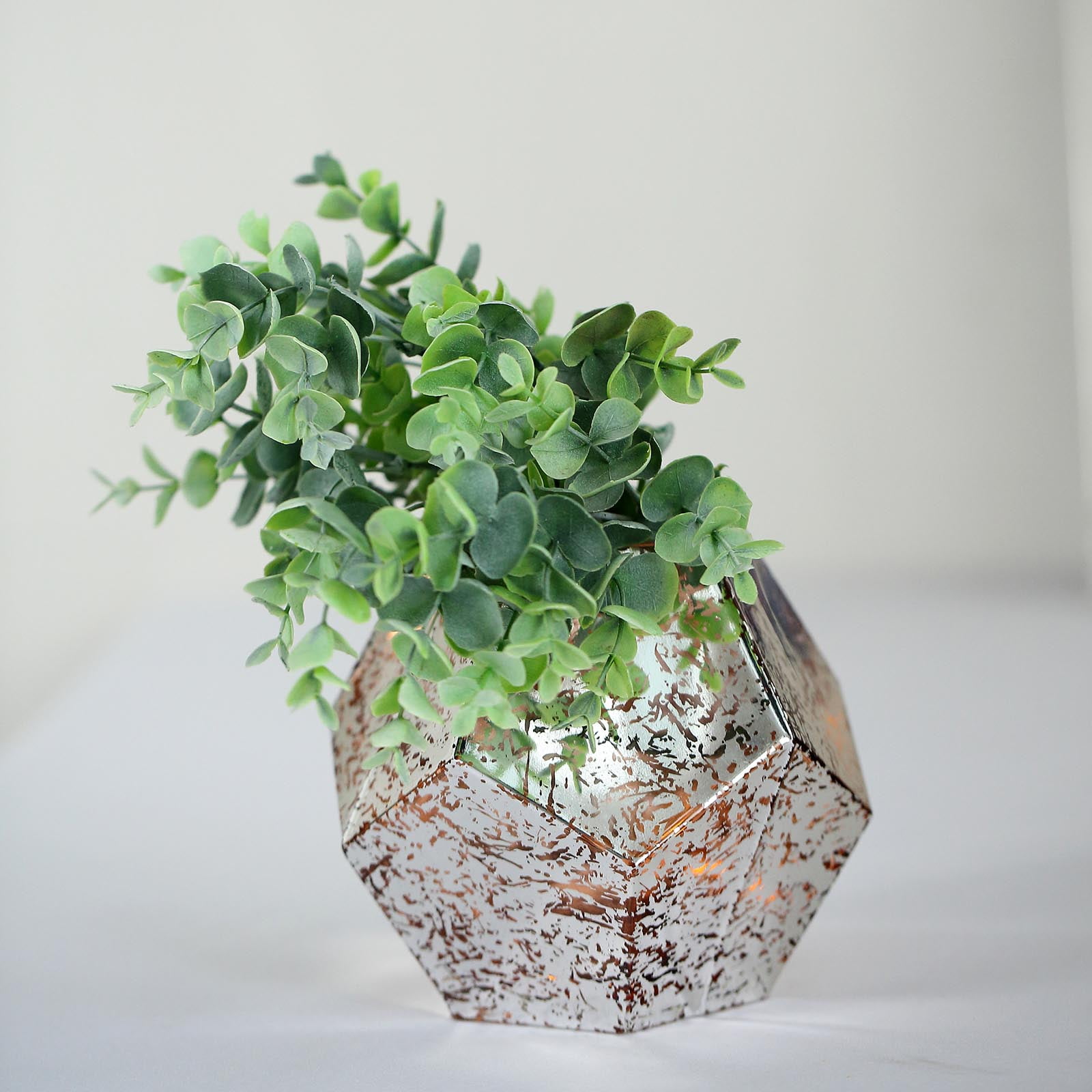 BalsaCircle 2 Pieces 5" Silver Rose Gold Geometric Mercury Glass Vases