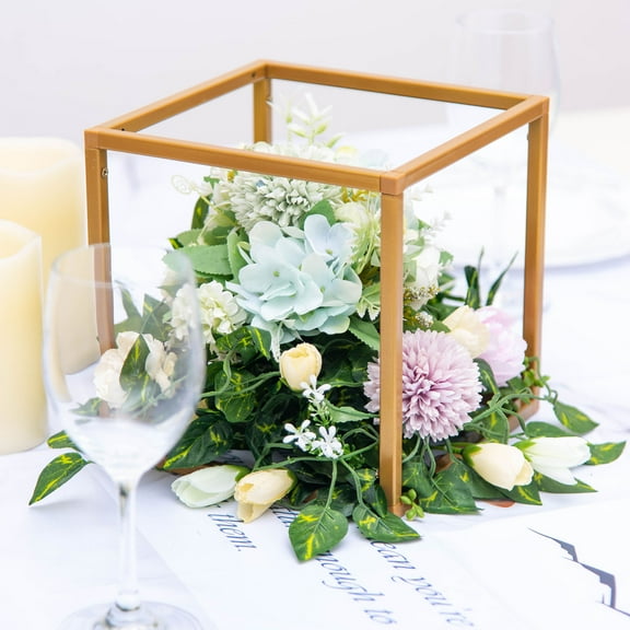 BalsaCircle 2 Pieces 8" Gold Matte Metal Geometric Square Stands Flower Vase Holders
