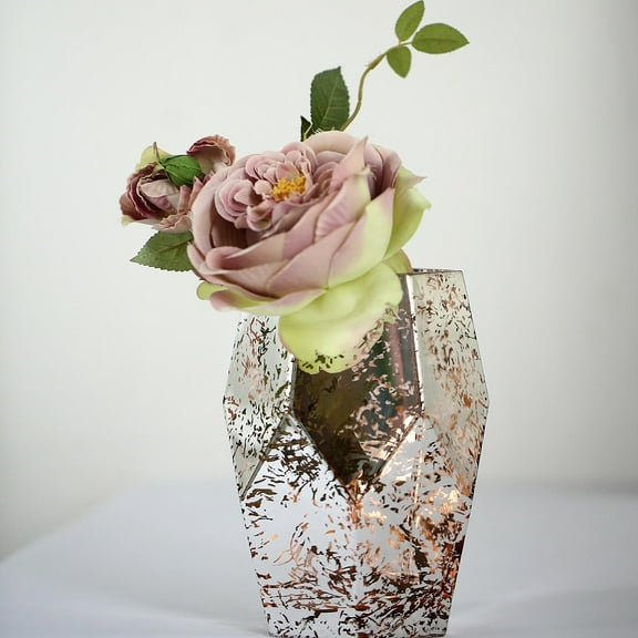 Balsa Circle 2 Pieces 8" Silver Rose Gold Geometric Mercury Glass Vases Party Centerpieces