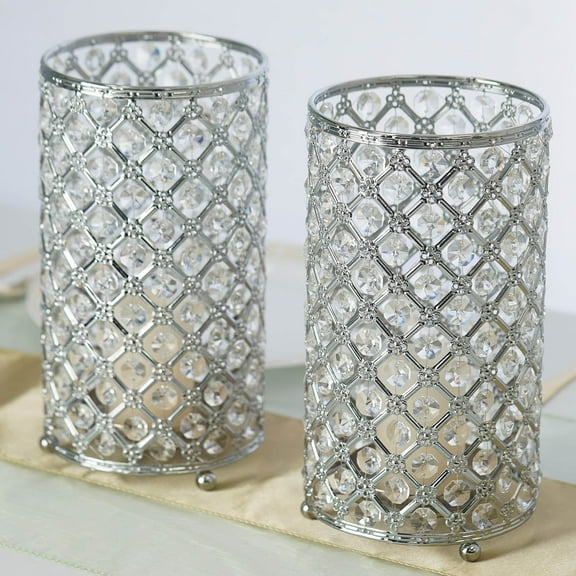 BalsaCircle 2 Pieces 9" Crystal Beaded Metal Candle Holders Wedding Party Dining