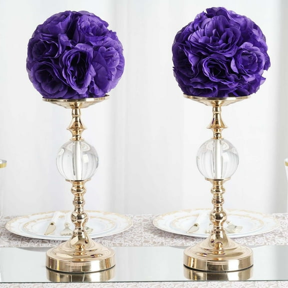 BalsaCircle 2 Purple Roses 7" Kissing Flower Balls Pomander Wedding Hanging Decorations