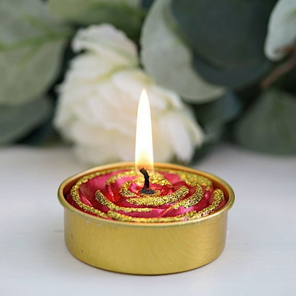 BalsaCircle 2 Red Gold Glitter Unscented Rose Tealight Wax Candles