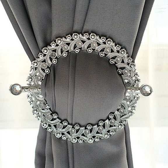 BalsaCircle 2 Silver Round 7 in Plastic Acrylic Crystals Curtain Tie Backs Backdrop Drapery Bands Party Decorations