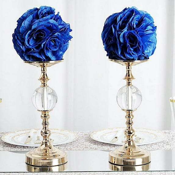 BalsaCircle 2 Royal Blue Roses 7" Kissing Flower Balls Pomander Wedding Hanging Decorations