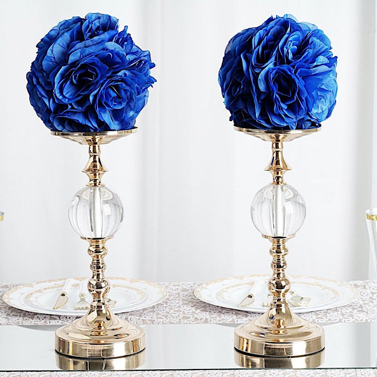 Royal Blue Rose Flower Pomander – 9-10 Inch Wedding Kissing Ball – Artificial Fabric Roses – USA Seller