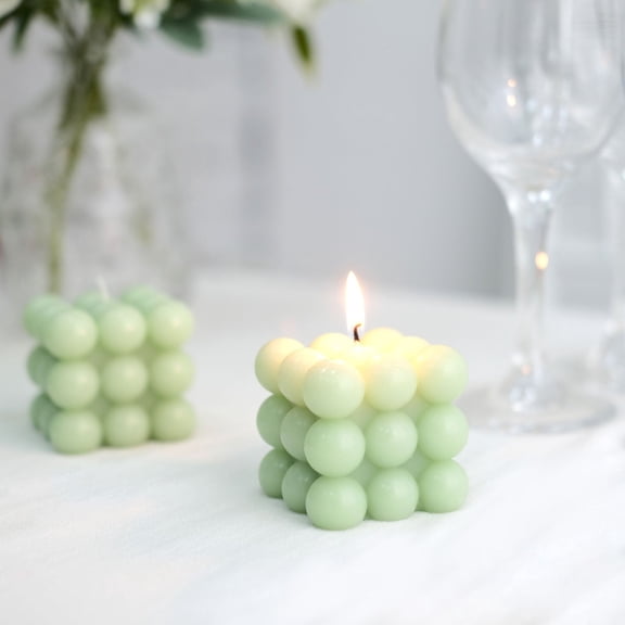 BalsaCircle 2 Sage Green Unscented Paraffin Wax Candles Bubble Cube Wedding Centerpieces Party Events Decorations