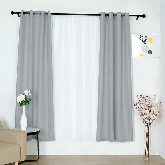 BalsaCircle 2 Silver 52x84" Faux Linen Sheer Curtains Chrome Grommets Window Treatments Decorations Party
