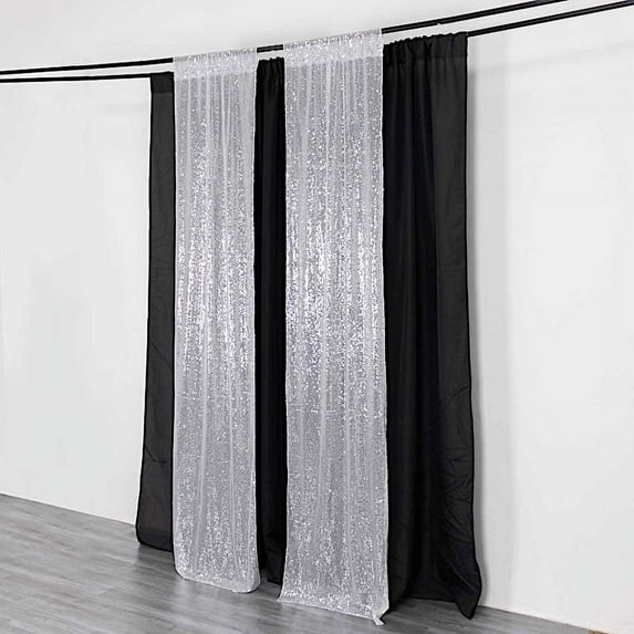 Balsa Circle 2 Silver Panels 8 x 2 feet Sequin Drapery Backdrop Curtains with Rod Pockets Wedding Party Photobooth Ceremony Event