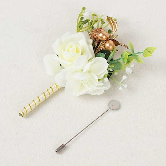 BalsaCircle 2 White 5" Silk Rose BoutonniereS with Pin Wedding Flowers Party Bouquets