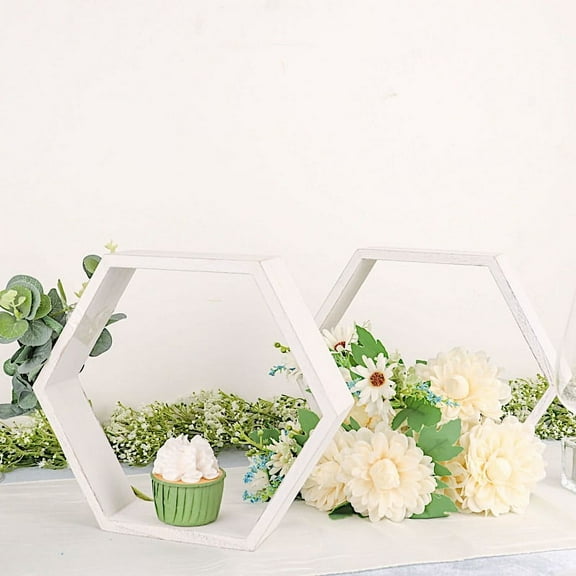 BalsaCircle 2 White 9" Hexagon Geometric Wall Shelves Wood Centerpieces Wedding Catering Decorations